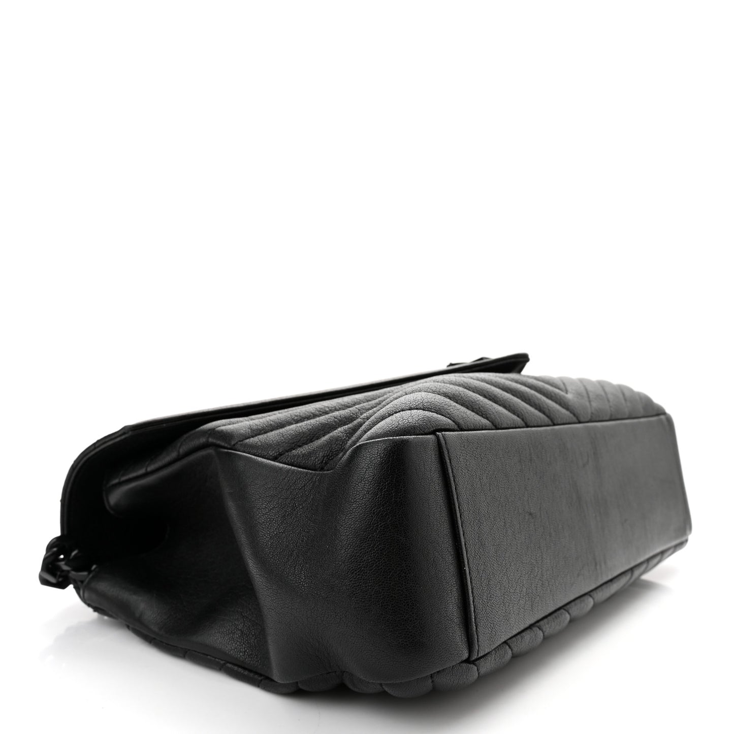 Sheepskin Matelasse Chevron Monogram Monochrome Large College Satchel Black