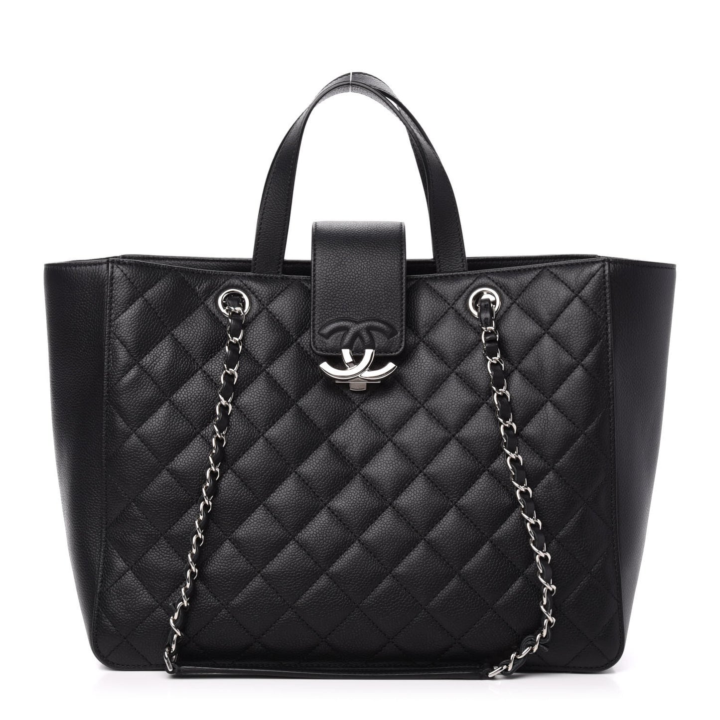 Caviar Quilted Large CC Box Shopping Tote Black