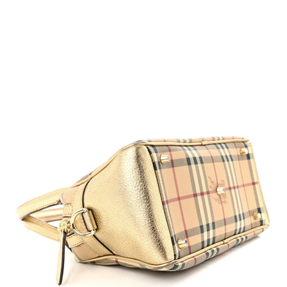 Burberry Metallic Calfskin Haymarket Check Bennett Satchel Gold 4 of 16