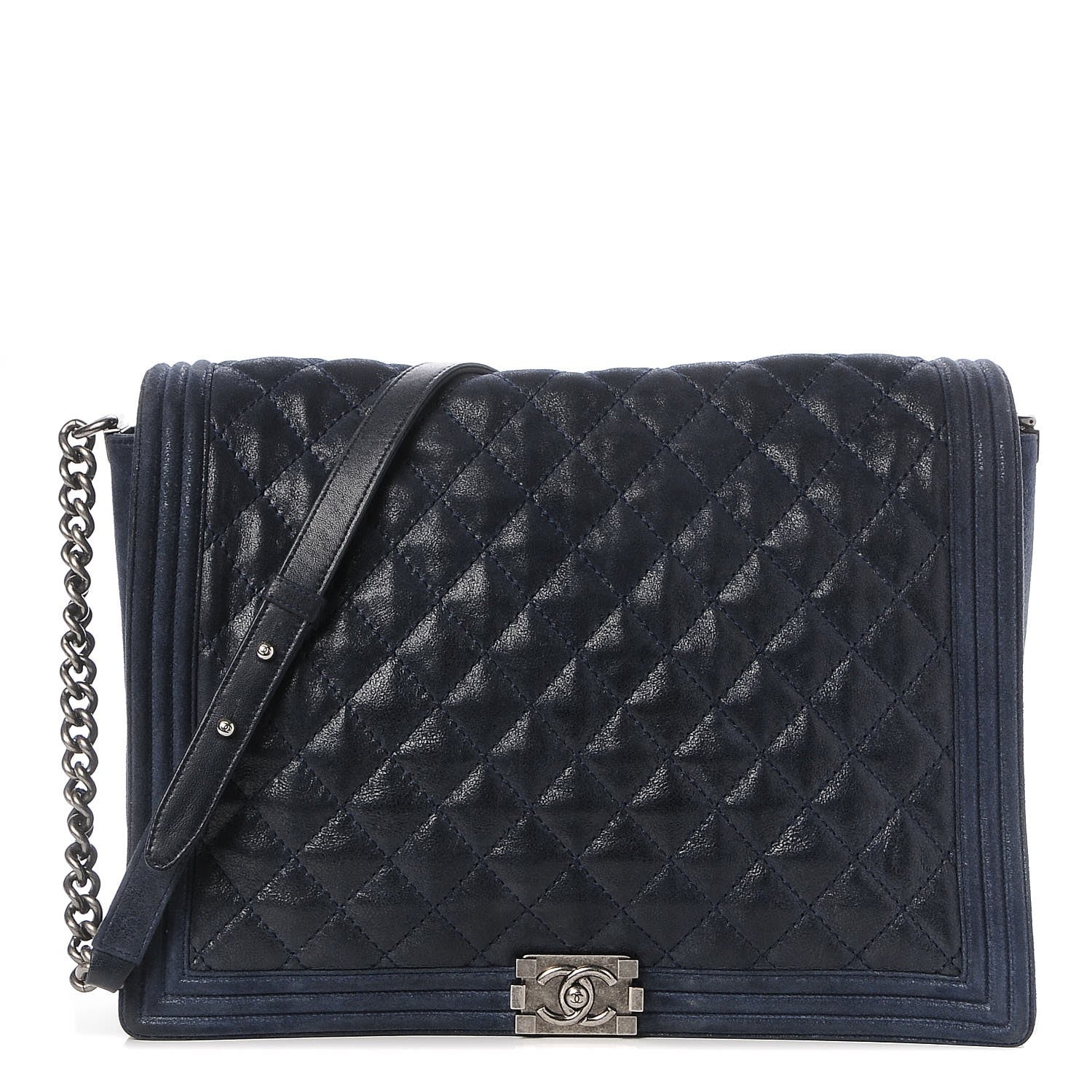 Chanel Iridescent Calfskin Quilted Large Gentle Boy Flap Navy 1 of 7