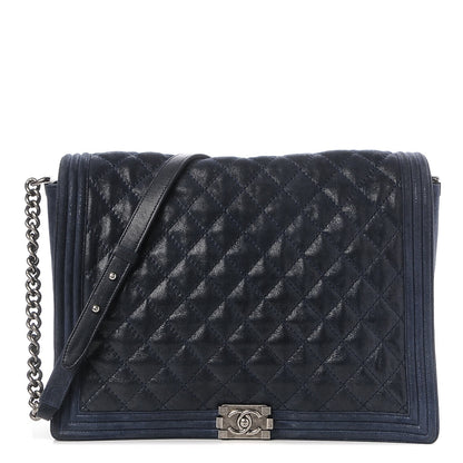 Chanel Iridescent Calfskin Quilted Large Gentle Boy Flap Navy 1 of 7