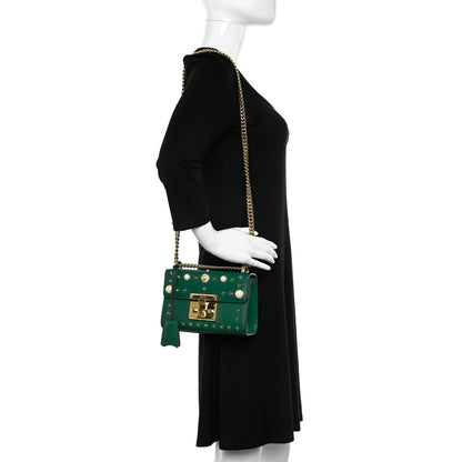 Gucci Calfskin Studded Small Padlock Shoulder Bag Emerald 2 of 10
