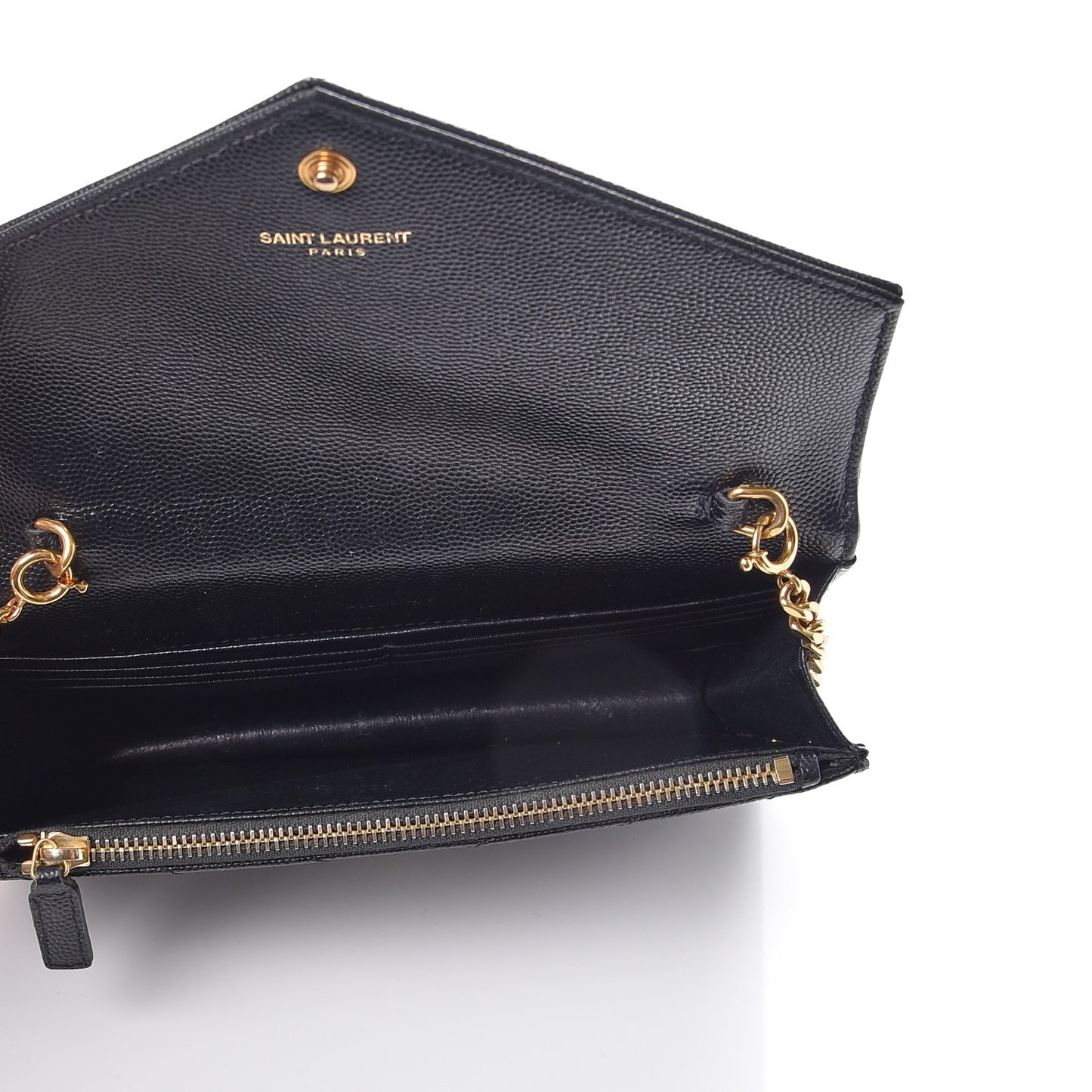 Grain De Poudre Matelasse Chevron Monogram Envelope Chain Wallet Black