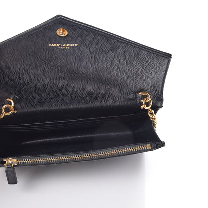 Saint Laurent Grain De Poudre Matelasse Chevron Monogram Envelope Chain Wallet Black 5 of 8