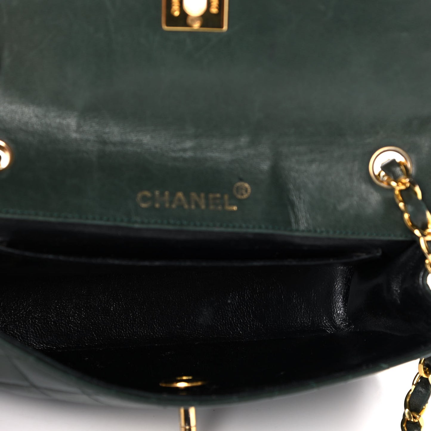 Lambskin Quilted Small Single Flap Green