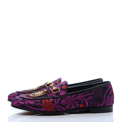 Gucci Floral Jacquard Womens Horsebit Jordaan Loafers 37 Black Begonia 3 of 9