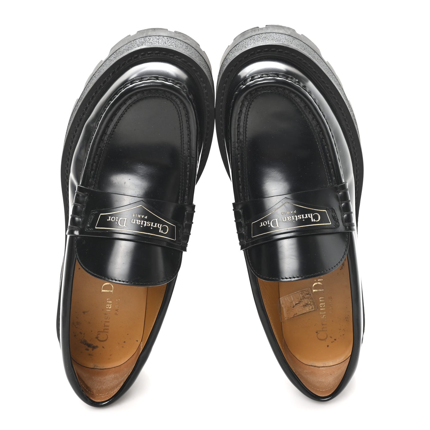 Brushed Calfskin Rubber Dior Code Cap Toe Lug Sole 35mm Loafers 38 Black