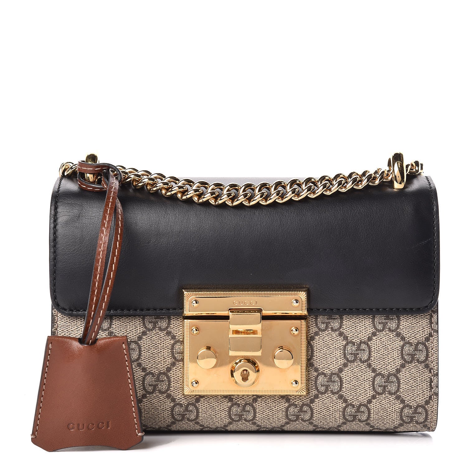 Gucci GG Supreme Monogram Calfskin Small Padlock Shoulder Bag Beige Black Cuir 1 of 14
