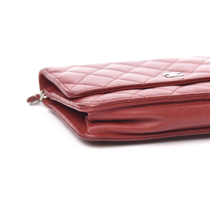 Chanel Lambskin Quilted Wallet On Chain WOC Red 10 of 12