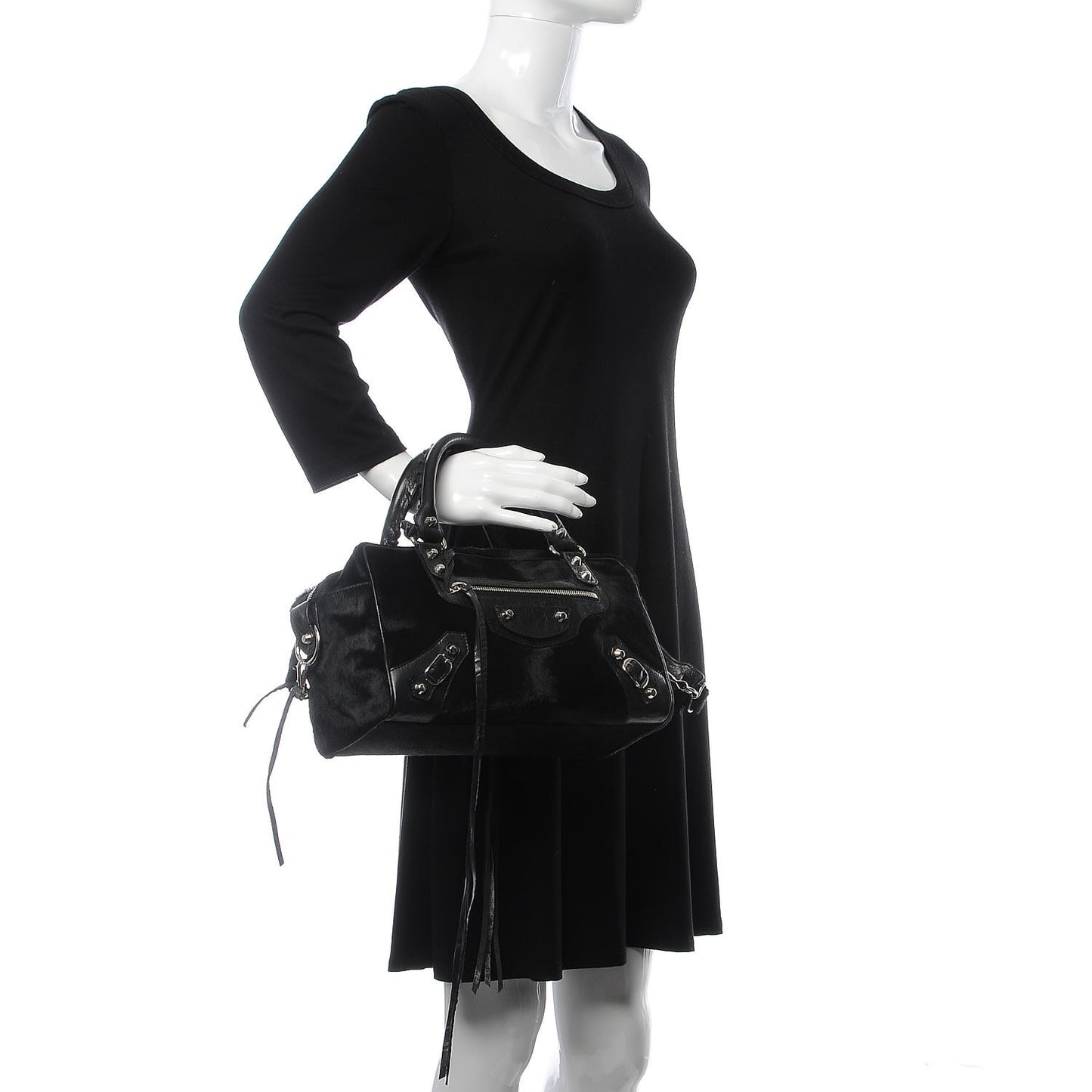 Chevre Pony Hair Classic Hardware Box Bag Black