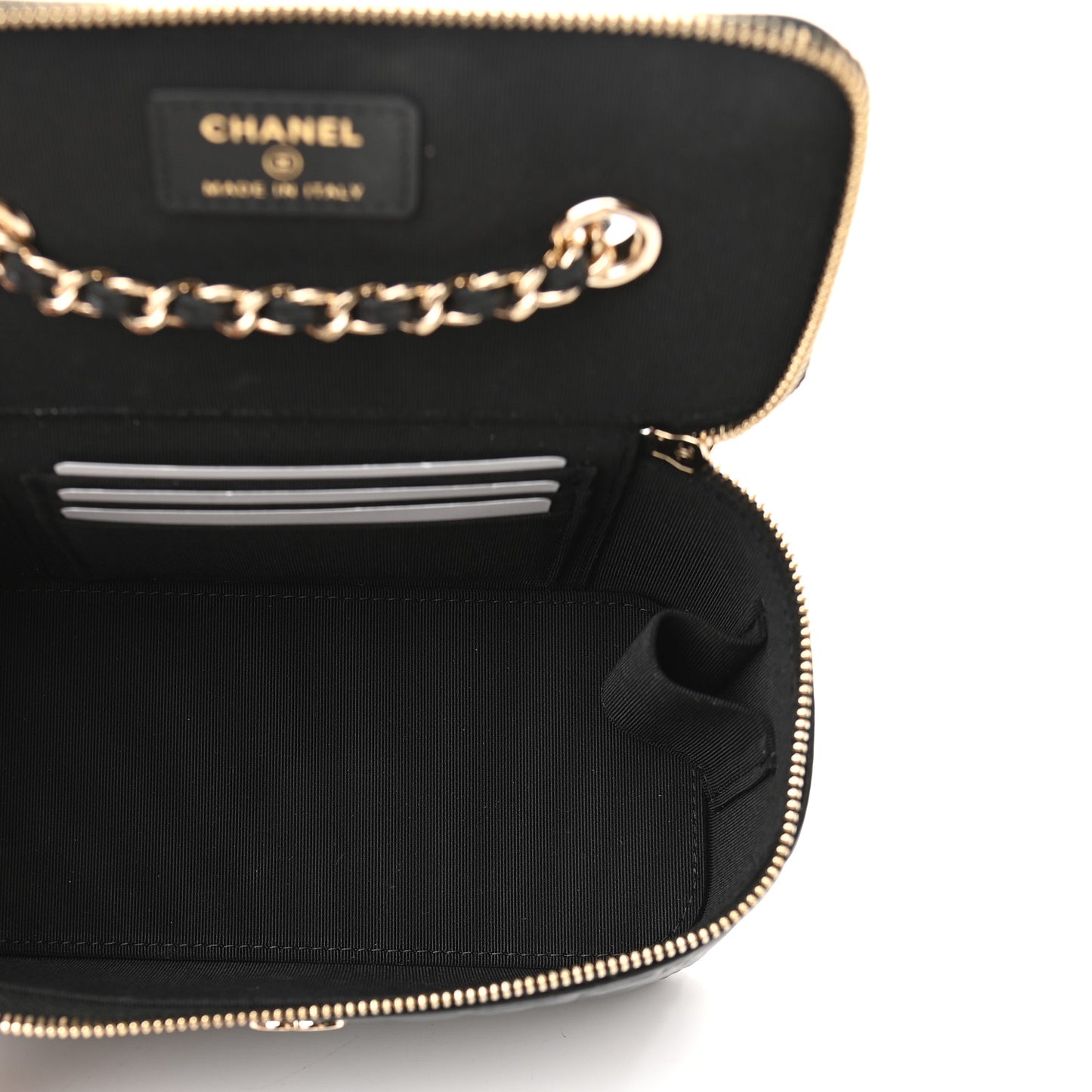 Lambskin Camellia Embossed Small Vanity Case With Chain Black
