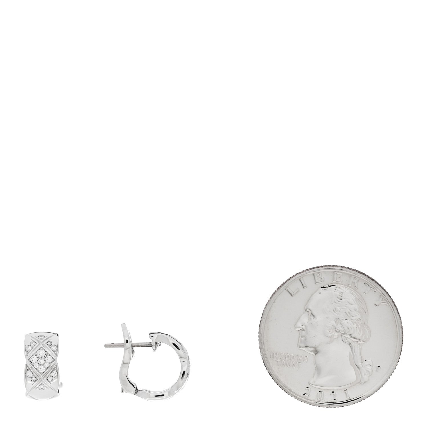 Chanel 18K White Gold Diamond Coco Crush Wide Hoop Earrings 2 of 5