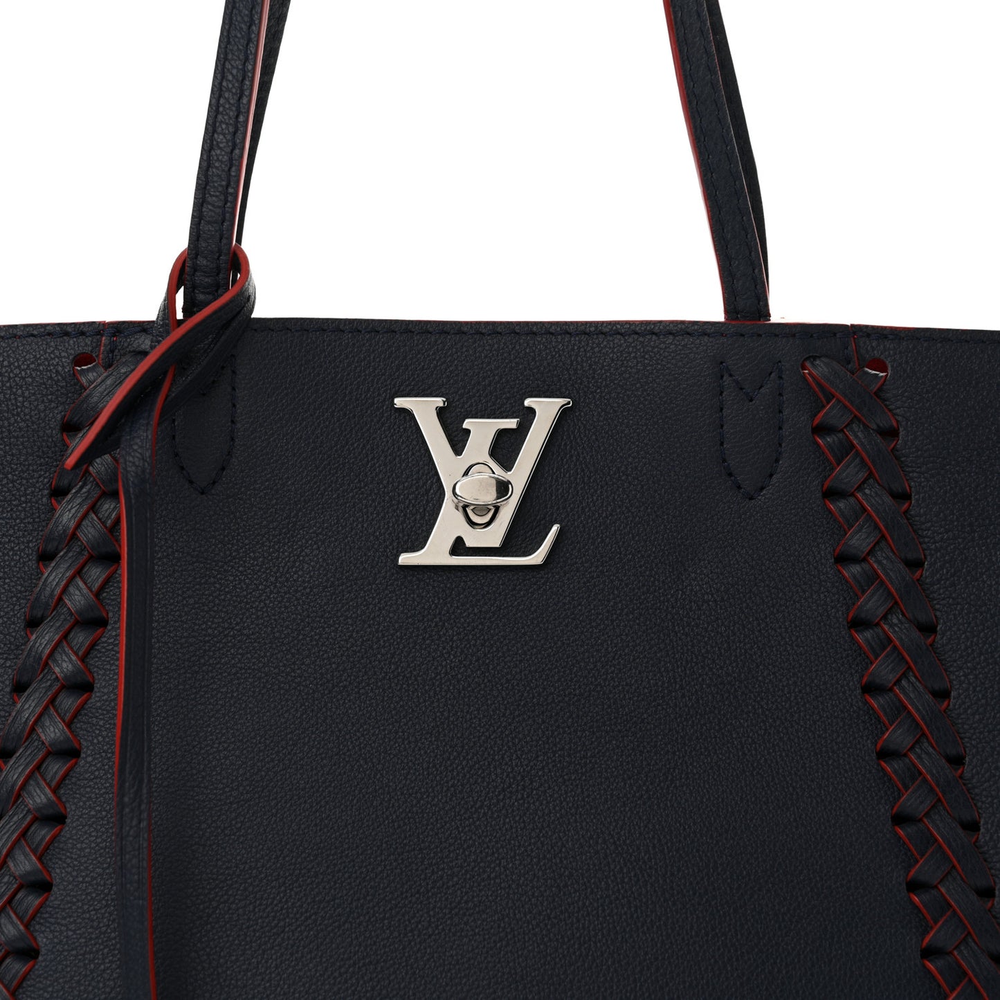 Calfskin Braided Lockme Cabas Marine Rouge