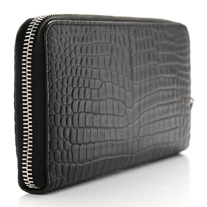 Saint Laurent Calfskin Crocodile Embossed Monogram Zip Around Wallet Black 3 of 7