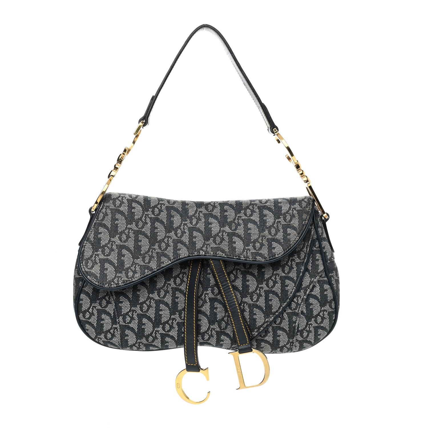 Christian Dior Monogram Double Saddle Bag Navy Blue 1 of 12