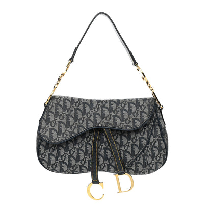Christian Dior Monogram Double Saddle Bag Navy Blue 1 of 12