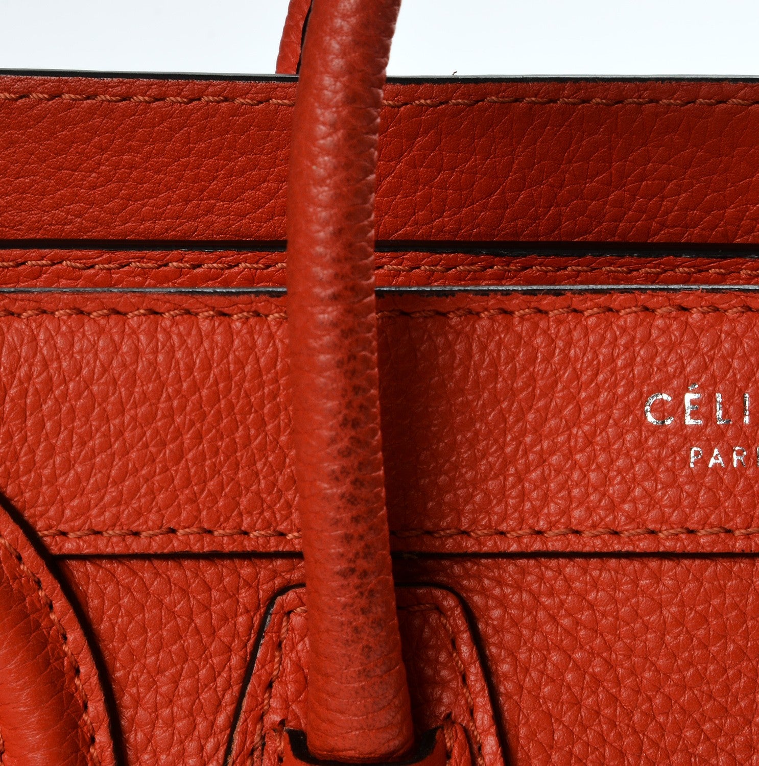 Celine Drummed Calfskin Nano Luggage Vermillion 8 of 11