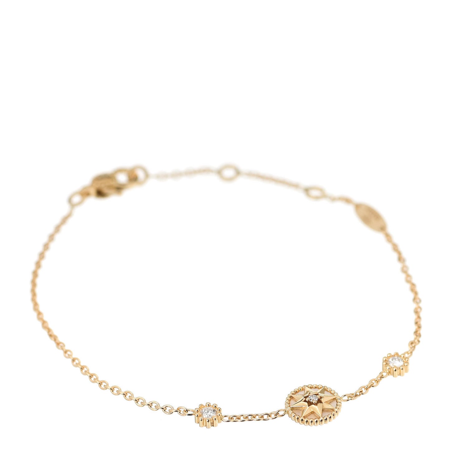 18K Yellow Gold Diamond Mother of Pearl 3 Station Rose Des Vents Bracelet
