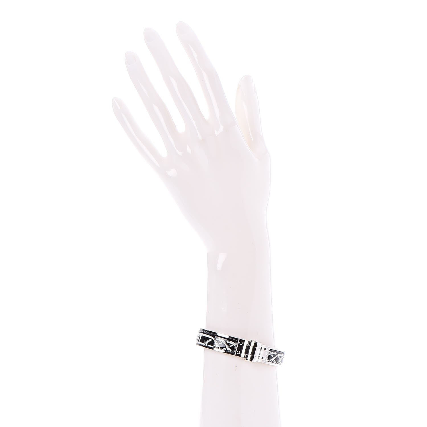 Hermes Enamel Printed Narrow Balades Equestres Positif Negatif Hinged Bracelet M Black 2 of 5