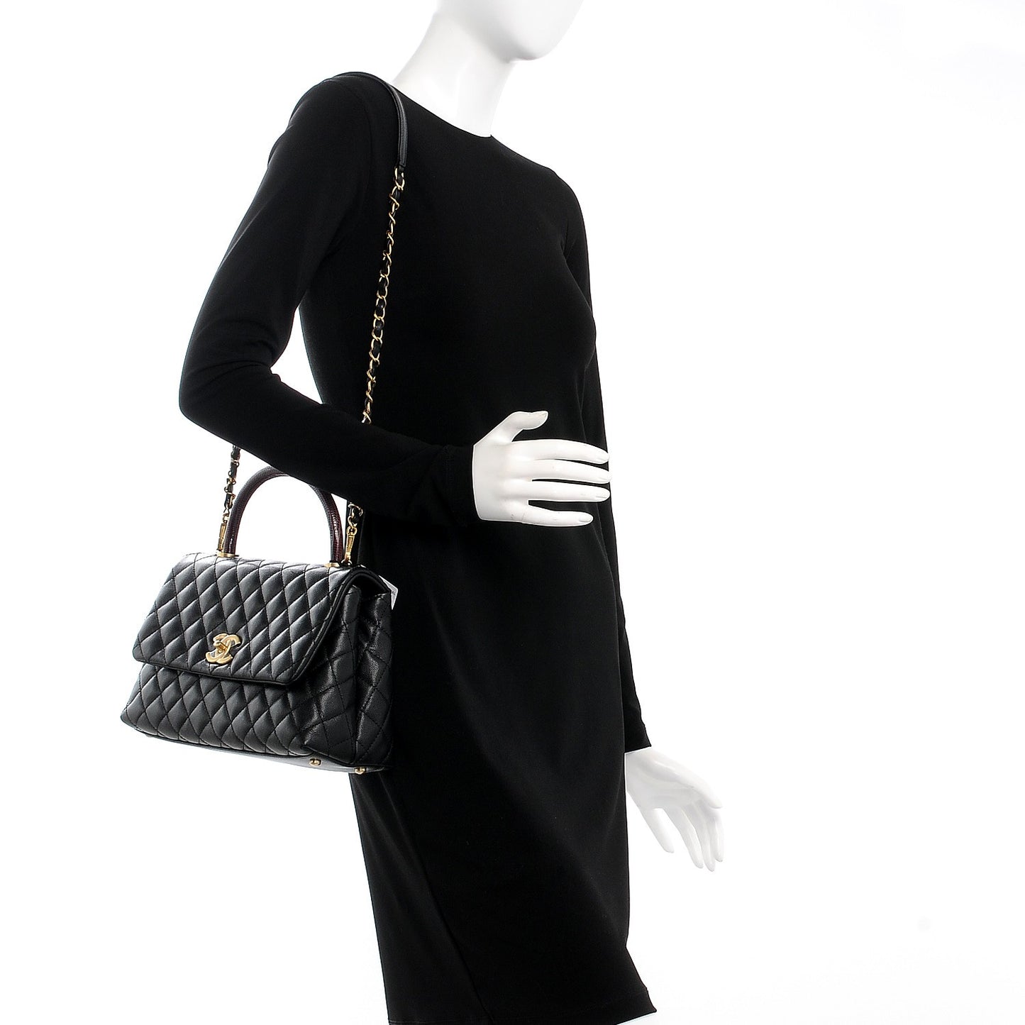 Caviar Lizard Quilted Small Coco Handle Flap Black