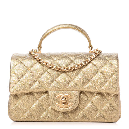 Chanel Metallic Caviar Quilted Mini Top Handle Rectangular Flap Gold 1 of 10