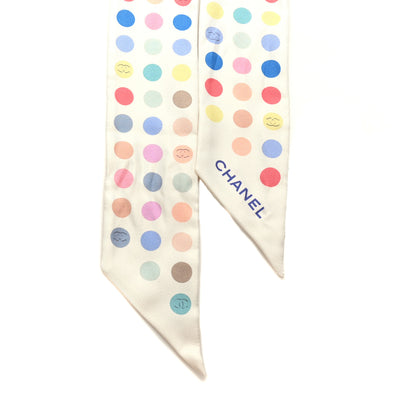 Chanel Silk Polka Dot CC Slim Bandeau Scarf Ivory Multicolor 2 of 3