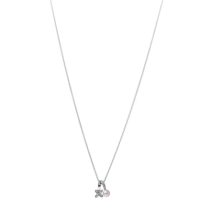 Mikimoto 18K White Gold Diamond Akoya Pearl 5.5mm Flower Pendant Necklace 1 of 7