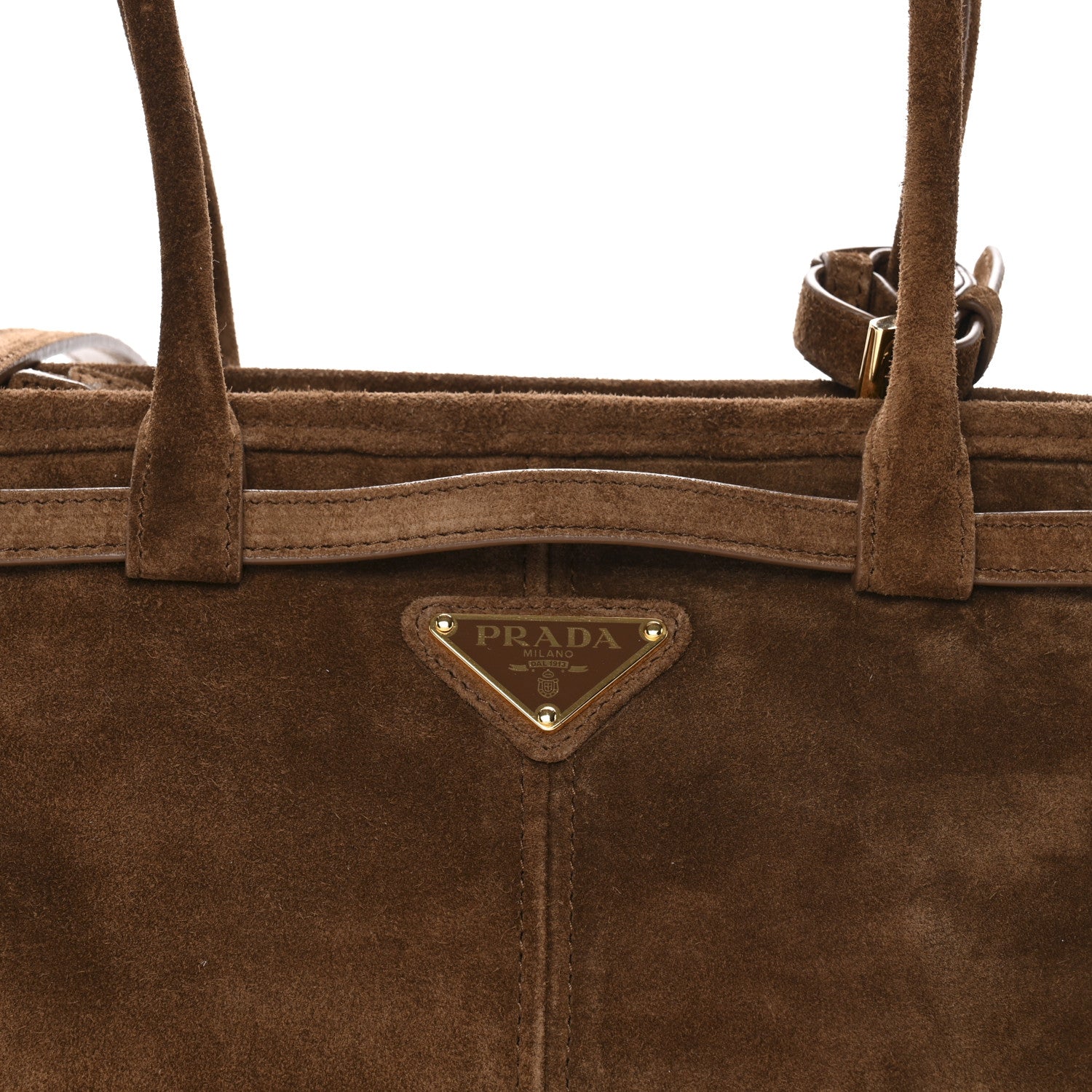 Prada Suede Triangle Medium Bonnie Shoulder Bag Cacao 7 of 9