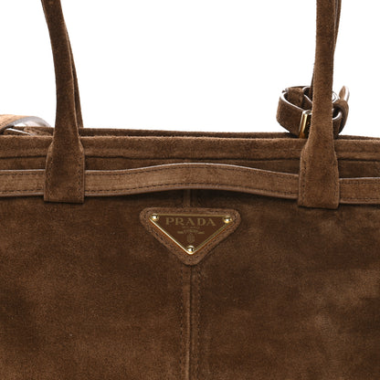 Prada Suede Triangle Medium Bonnie Shoulder Bag Cacao 7 of 9