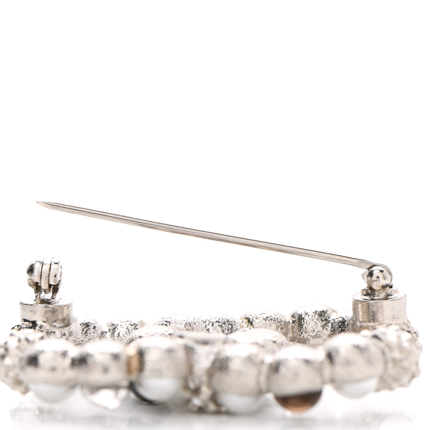 Chanel Pearl Crystal Bead CC Brooch Silver Black 4 of 5