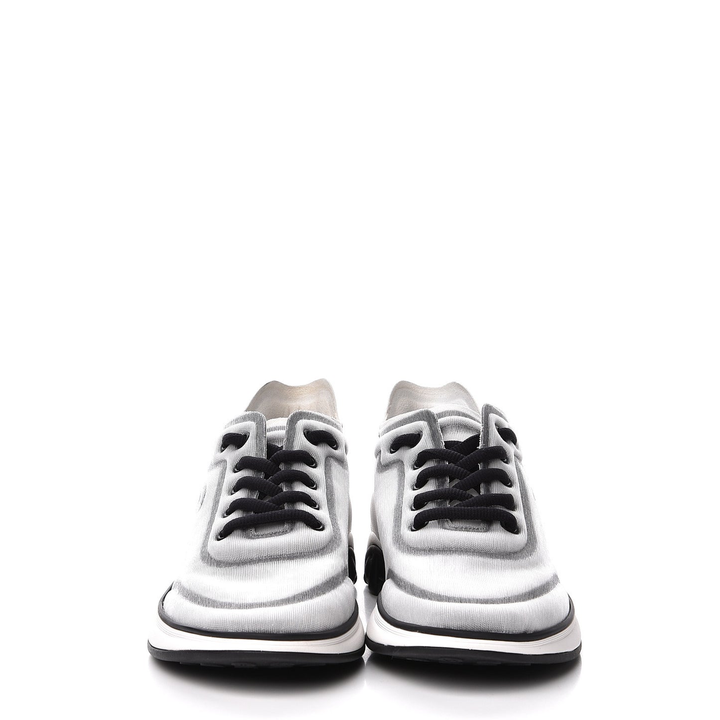 Calfskin Mesh Lycra Womens Logo Sneakers 38.5 White Black