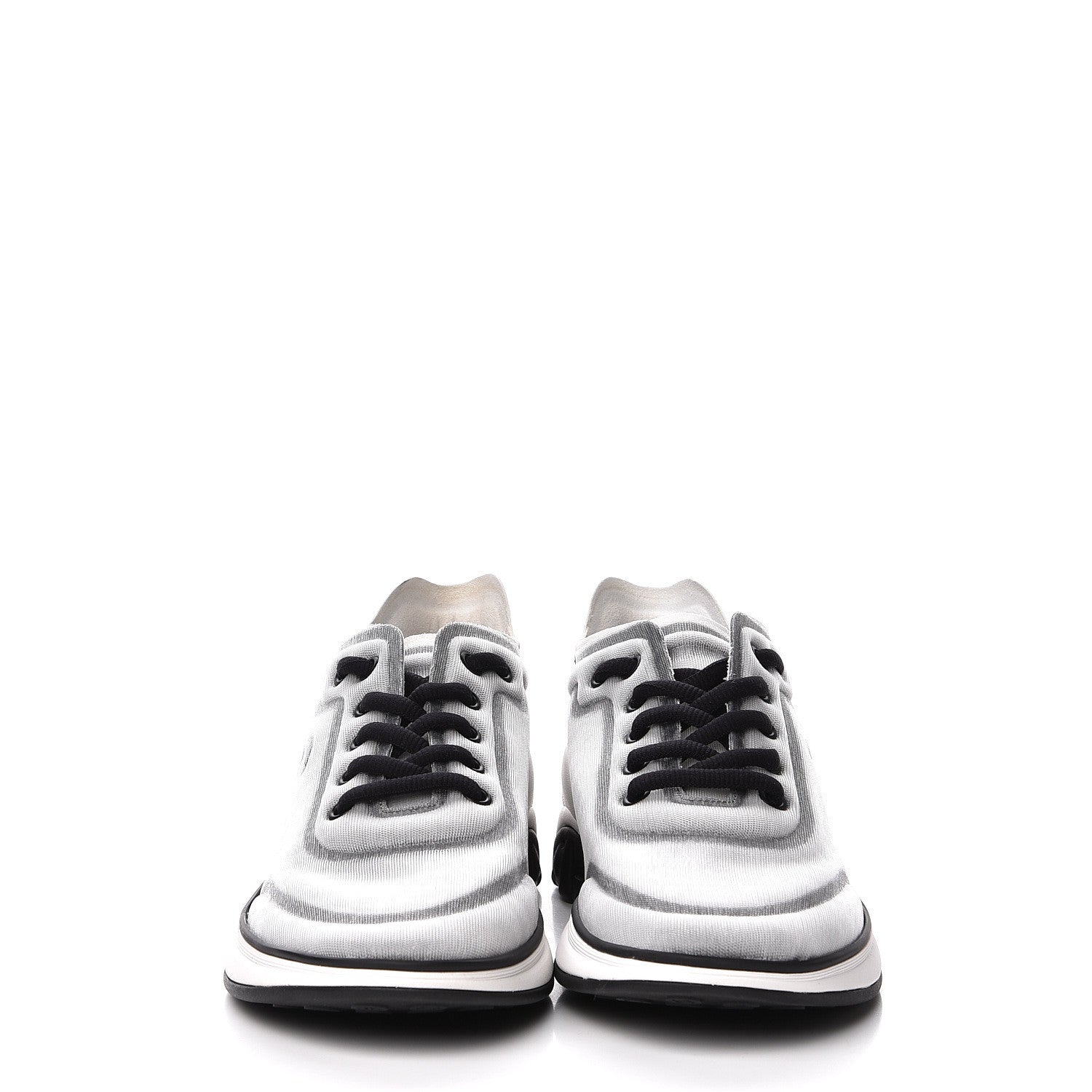 Chanel Calfskin Mesh Lycra Womens Logo Sneakers 38.5 White Black 3 of 10