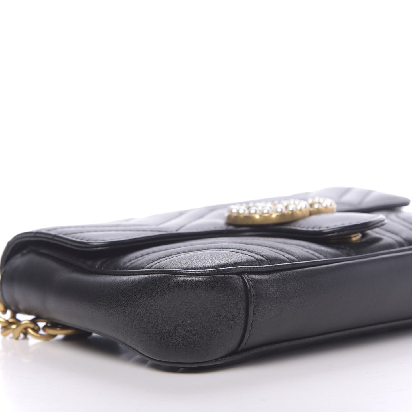 Calfskin Matelasse Pearly GG Marmont Chain Belt Bag Black