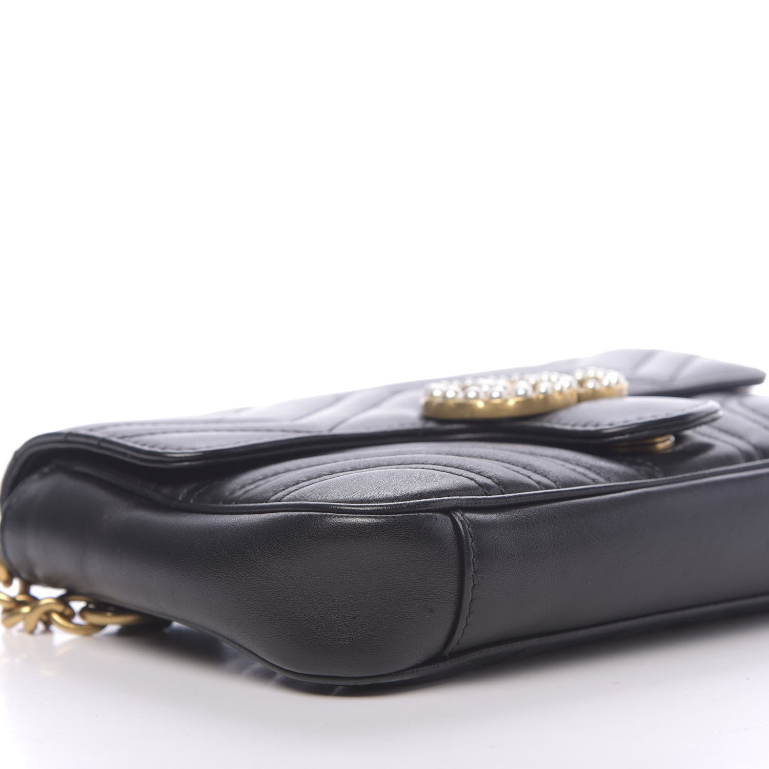 Gucci Calfskin Matelasse Pearly GG Marmont Chain Belt Bag Black 8 of 12
