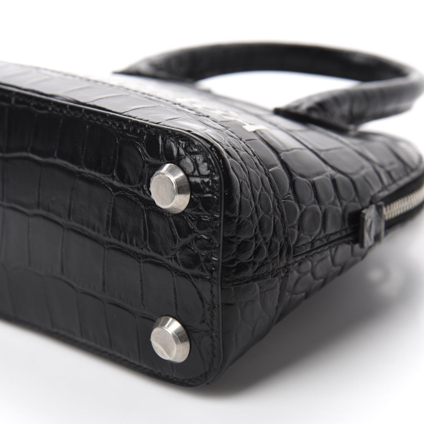 Calfskin Logo Crocodile Embossed XXS Ville Top Handle Bag Black White