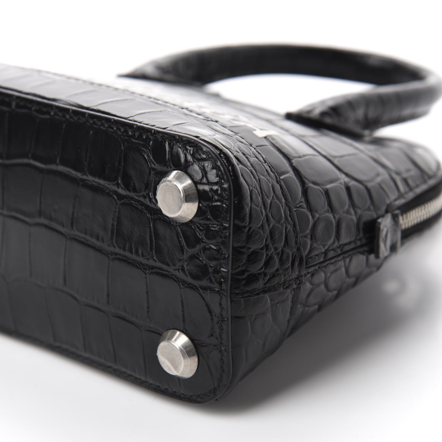 Balenciaga Calfskin Logo Crocodile Embossed XXS Ville Top Handle Bag Black White 7 of 10