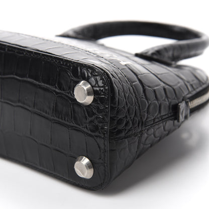 Balenciaga Calfskin Logo Crocodile Embossed XXS Ville Top Handle Bag Black White 7 of 10