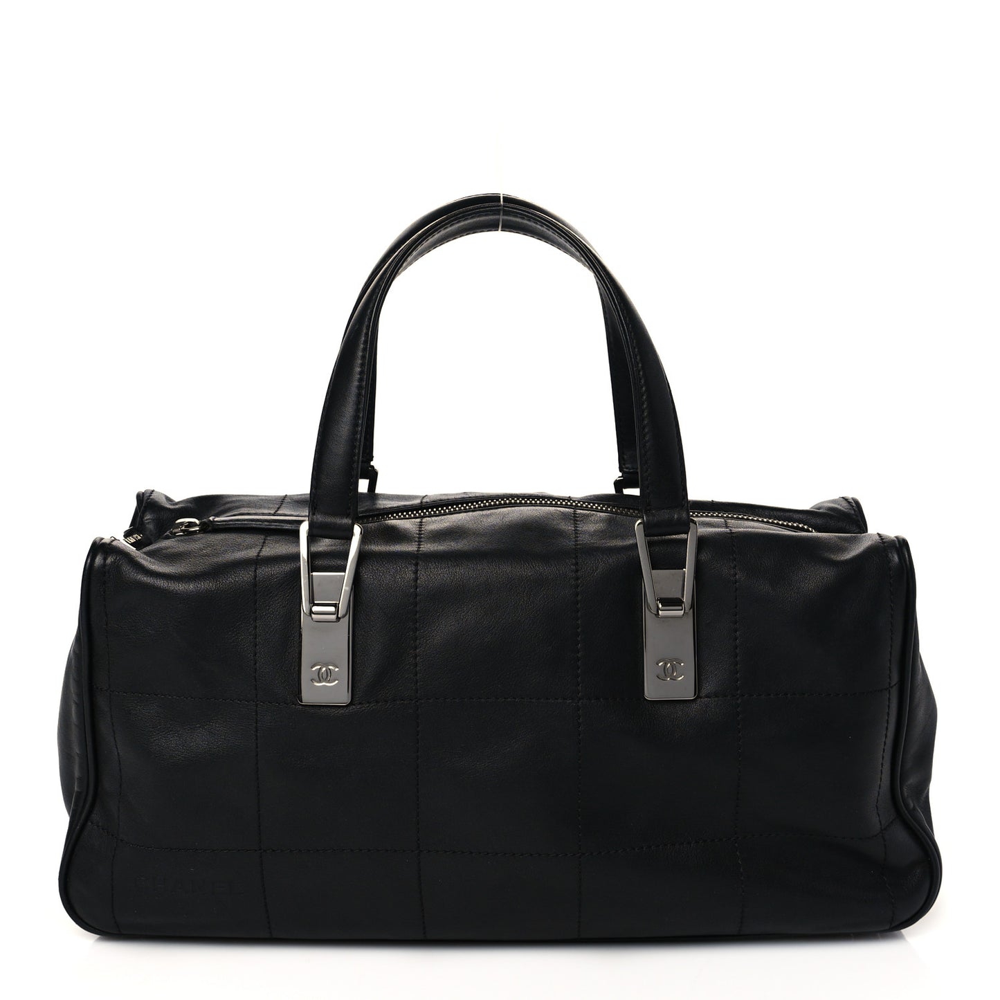 Lambskin Square Stitched Large Tote Black