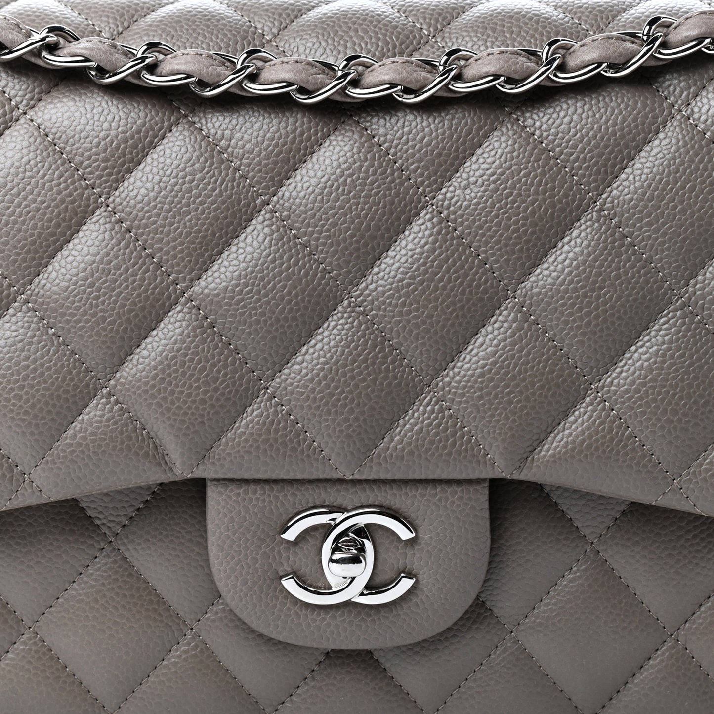 Caviar Quilted Jumbo Double Flap Taupe