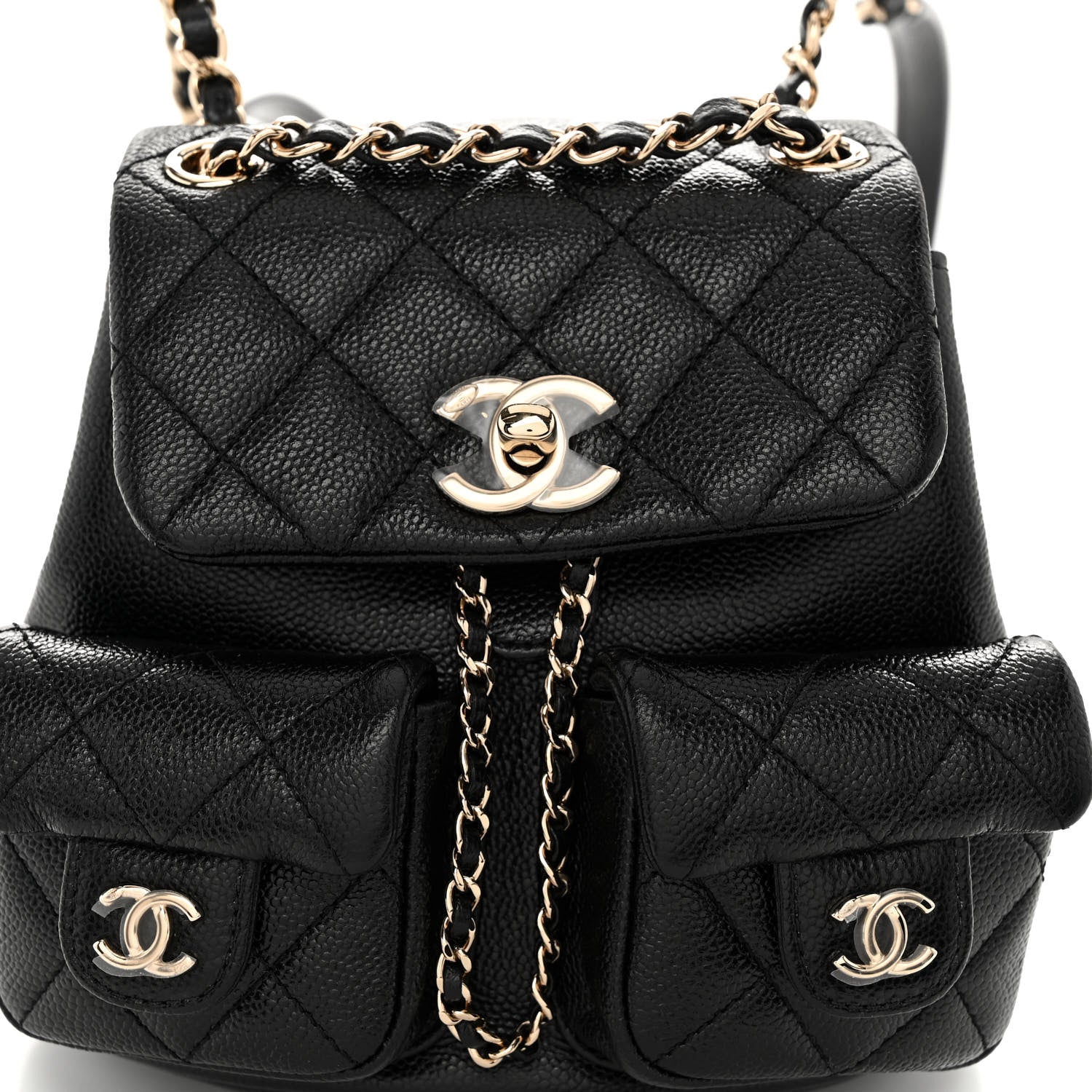 Chanel Shiny Caviar Quilted Small Duma Pockets Drawstring Backpack Black 8 of 10