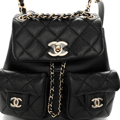 Chanel Shiny Caviar Quilted Small Duma Pockets Drawstring Backpack Black 8 of 10