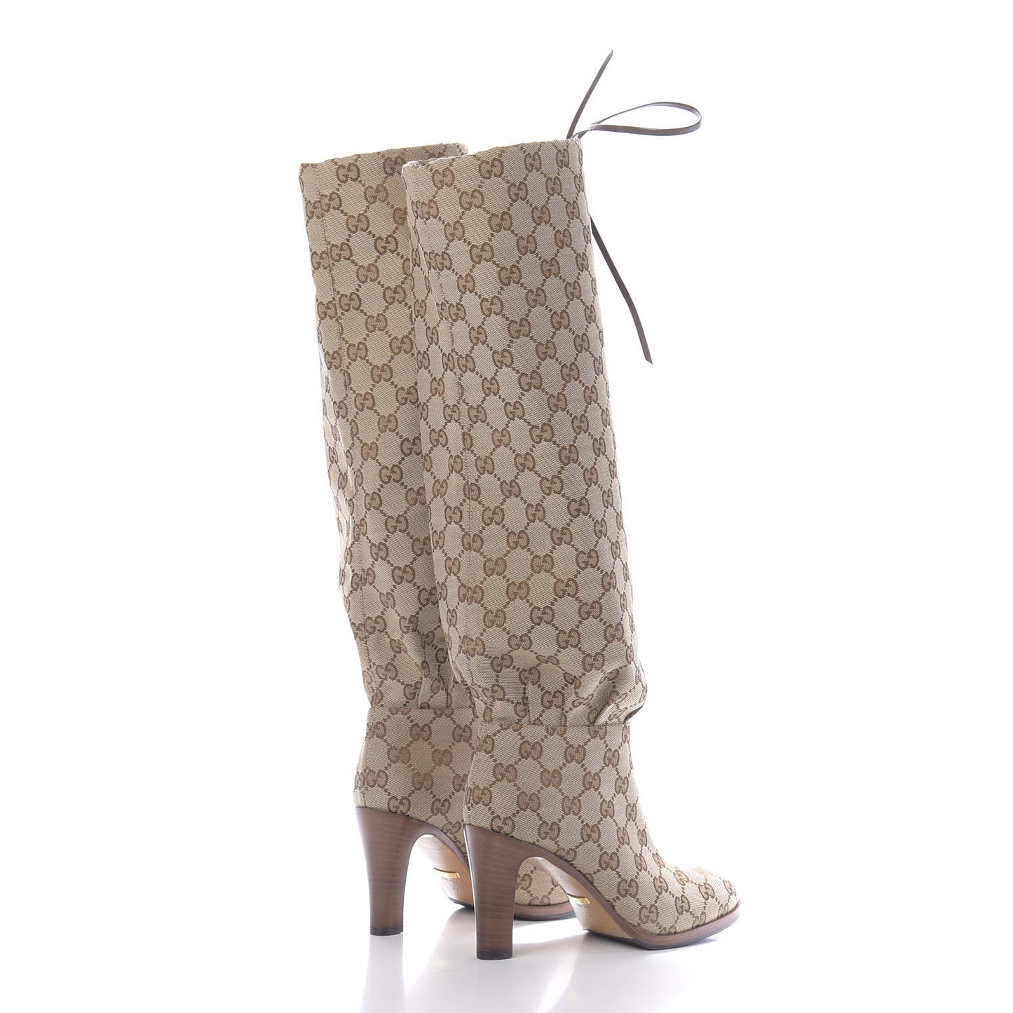 Monogram Lisa Mid Heel Boots 35 Beige Ebony