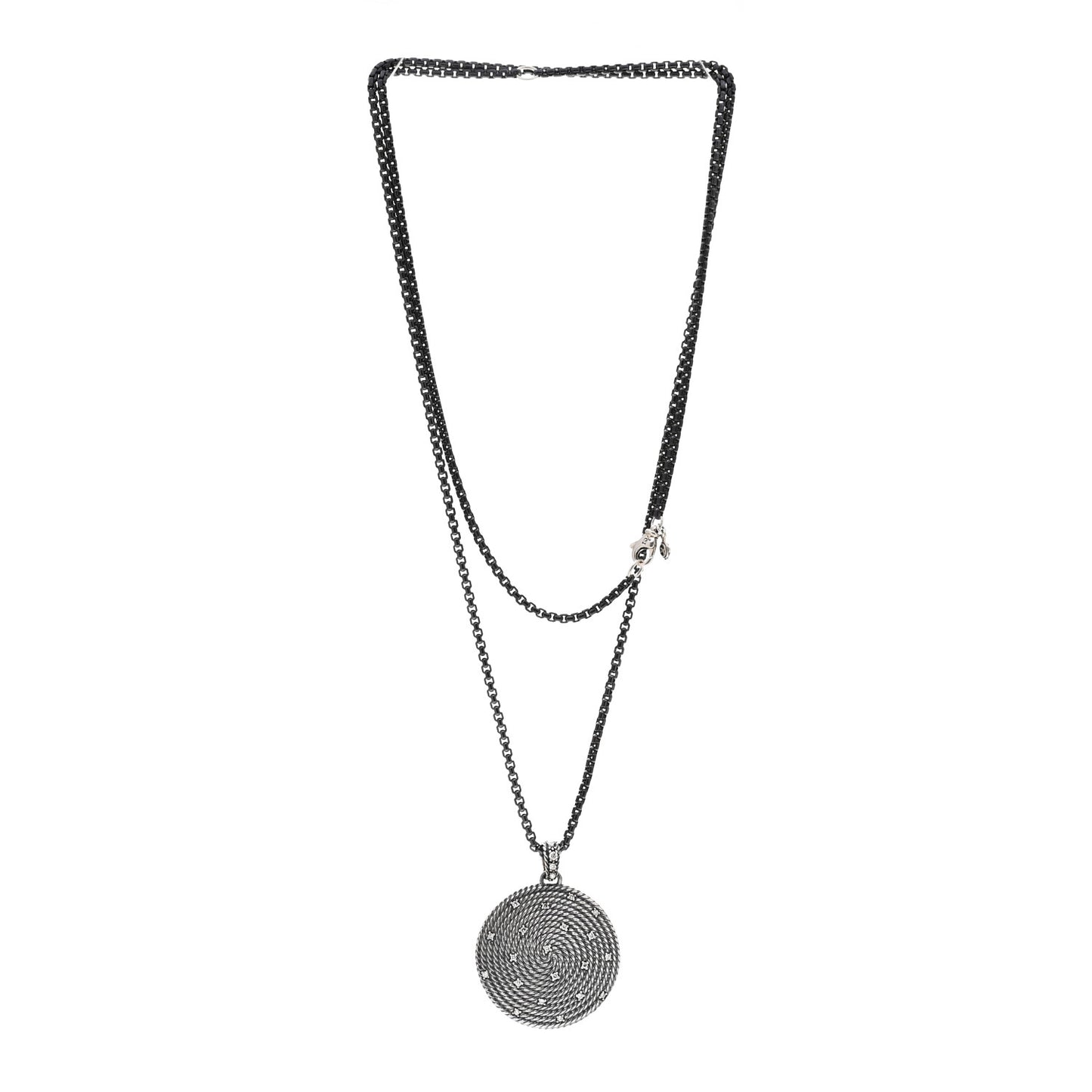 Darkened Sterling Silver Diamond Large Cable Coil Pendant Necklace