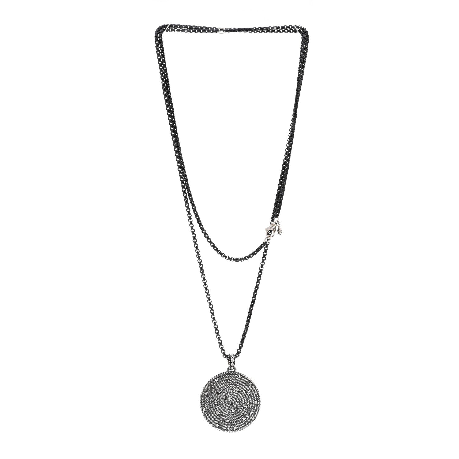 David Yurman Darkened Sterling Silver Diamond Large Cable Coil Pendant Necklace 3 of 5