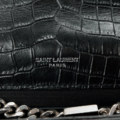 Saint Laurent Calfskin Crocodile Embossed Large Classic Monogram Kate Satchel Black 6 of 16
