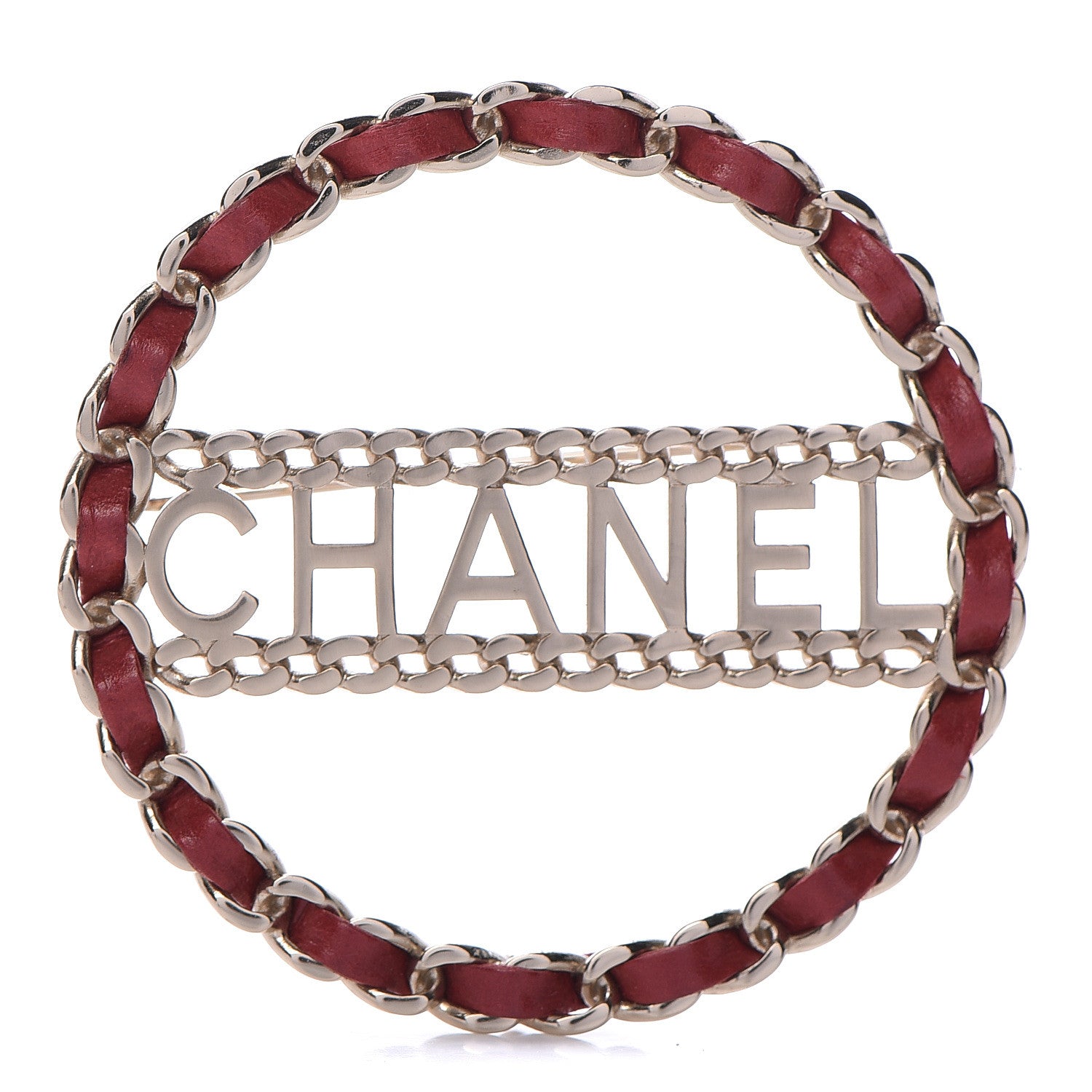 Chanel Lambskin Chain Logo Brooch Red Gold 1 of 5