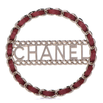 Chanel Lambskin Chain Logo Brooch Red Gold 1 of 5