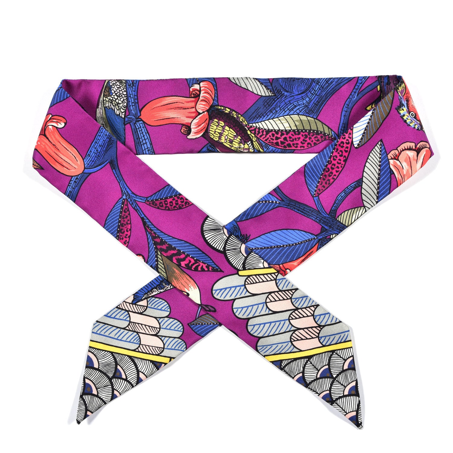 Hermes Silk Tree Of Song Twilly Fuchsia Bleu Rouge 1 of 4