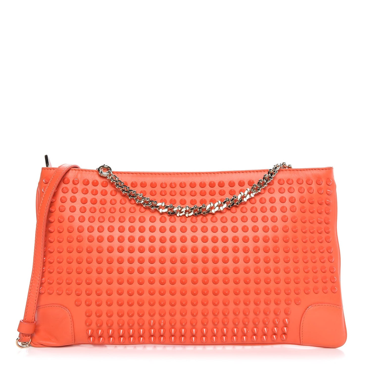 Calfskin Studded Loubiposh Chain Clutch Papaya