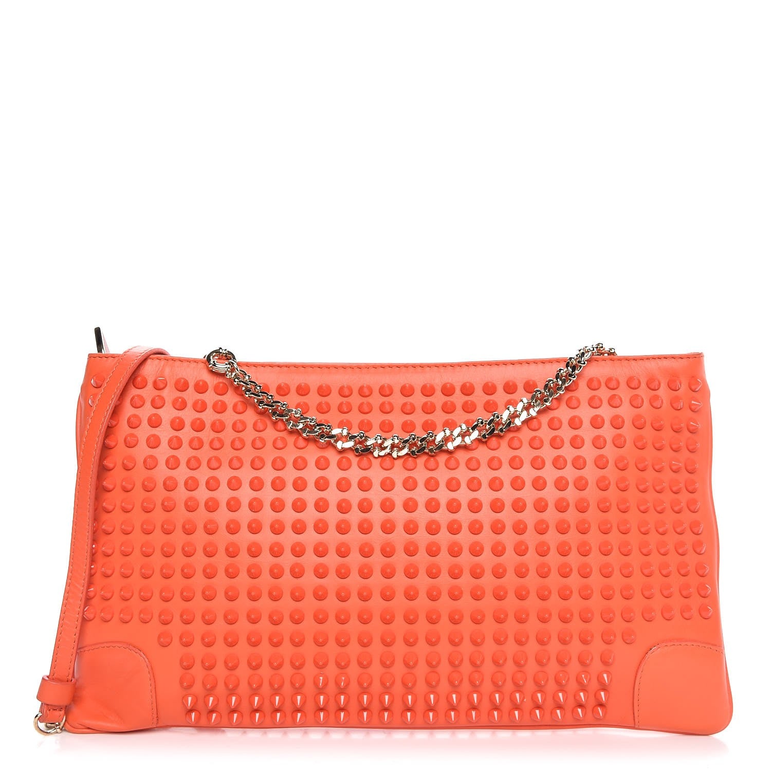 Christian Louboutin Calfskin Studded Loubiposh Chain Clutch Papaya 1 of 7